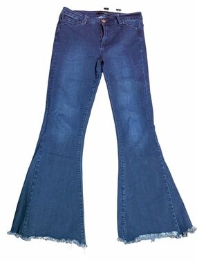 Flying Monkey Dark Wash Flare Jeans Size 28 Frayed Hem Bell Bottom Denim